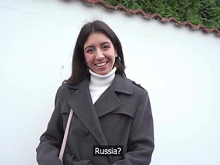 Horned up brunette takes care of a random man's cock