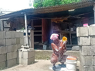 Sexy Village Girl Bath Outside the Compound