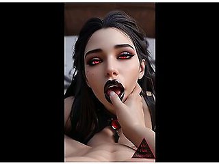 Brunette Vampire With Red Eyes Finger Suck, Passionate Blowjob & Smiling Cowgirl Anal Ride - Car Toon