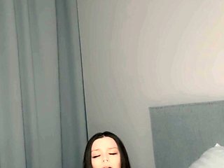 Busty curly brunette with big boobs fucks on couch