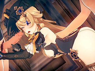 Genshin Impact Navia in a wild 3D hentai gangbang animation