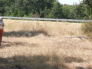 The Littl Tih Girl Shows off Her Tits to the Cars