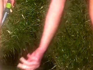 Clean Pressure Enema with Ass Lips and Pissing - Outdoor Garden Hose Anal