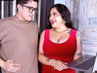 Gorgeous BBW with red lips Andrea Busty screwed by large dick