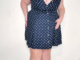 Hot BBW MILF in Polka Dots and Stockings