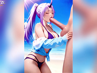 Shion from that time i got reincarnated as a slime, does a perfect deepthroat with your long penis and will swallow all your cum