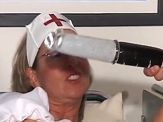Mature Nurse Spreads Wide for Intense Toy Play While Sucking