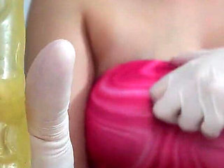 My Indian Stepsister Circumcises and Threads a Dildo in White Medical Gloves Then Plays with the Dildo and Finally Masturbates