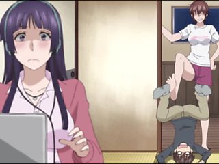 Tiny guy overwhelmed by tall athletic anime giantess babes