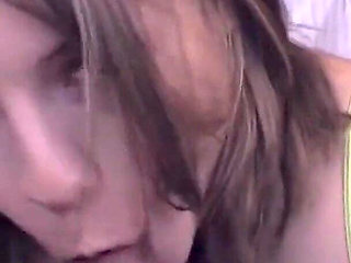 Young Blonde Babe Sucks and Rides Her Dildo