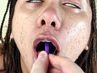 Submissive Restrained and Deepthroated with a Pussy Vibrator