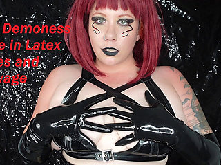 Gothic Demoness Tease in Latex Gloves and Cleavage