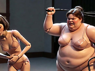 Fat Mistress Whips Bound Skinny Slave - Body Contrast Humiliation