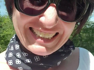 Julie splashes outdoors