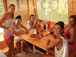 Petite horny lesbians craves orgy for mutual vagina fingering