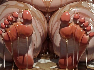 Obese SSBBW Massaging Her Huge Oiled Feet - Close up Big Toes