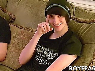 Young Men Kiss Before Performing Sloppy Oral And Handy Time