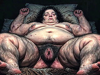 SSBBW very fat woman having an orgasm with her hairy, wet pussy.