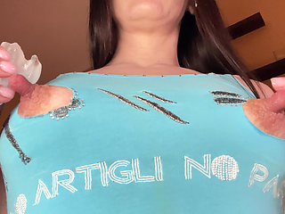 The ice makes my huge nipples even bigger