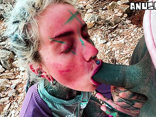 Outdoor BJ and Facial Slut Takes a Load in Public