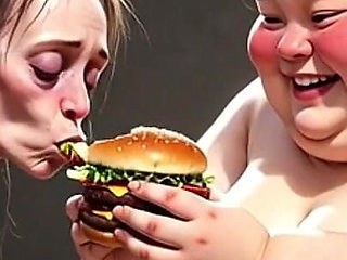 Skinny Girl Getting Fed by Huge Fat Woman - Contrast Feeding Fetish