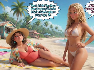 Married Blonde's Beach Tease Becomes Wild House Game with Husband and Young Men (AI generated)