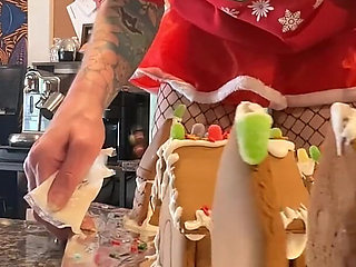 73 Giantess in 8-inch Heels Decorates a Gingerbread Village