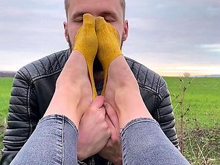 Foot fetish outdoor action