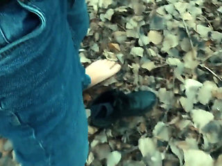 Twink Barefoot Jerking in the Park - Cumshot on Shoe and Foot