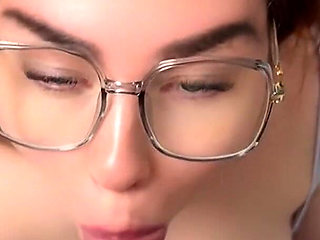 A Young, Cute Beauty in Glasses Received a Portion of Sperm in Her Mouth!