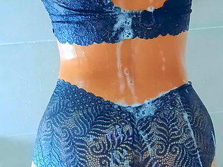 Gorgeous Tanned Latina Girl's take a shower after pool day