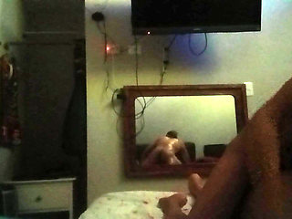 POV accomplished through wall mirror's reflection of Mexican couple having hot sweaty sex  Urfreaknastycouple