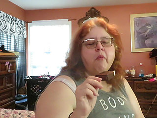 BBW nurse Vicki enjoys eatting a chocolate vanilla ice cream popsiscle