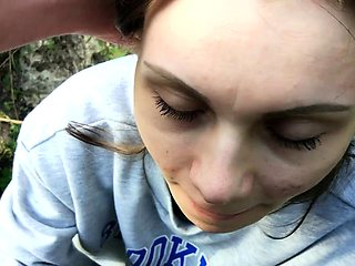Russian Slut Make Blowjob Outdoor after University -