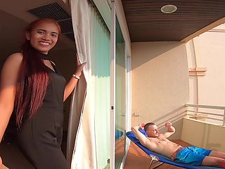 Asian hottie with fiery locks indulges in a steamy Thai encounter
