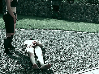 I allow him to wank while I PISS on his COCK - Toilet slavery Castle Outdoor