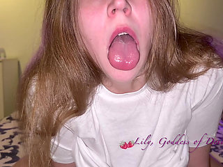 Blonde Slut Gives a Blowjob Looking Into Your Eyes and Fucks Herself with a Big Cock