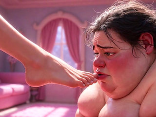 Ugly Fat SSBBW Humiliated Licking Beautiful Woman's Feet