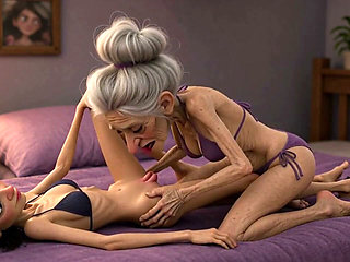 Extremely Skinny Old Woman Licks a Skinny Young Woman's Pussy
