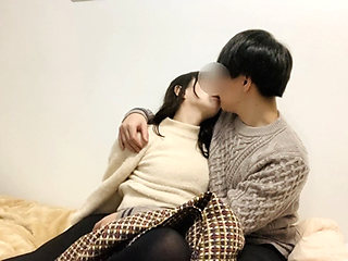 How to spend time during summer. Resting in bed after holiday date. An amateur couple who do lovey-dovey and rich deep kiss. Jap