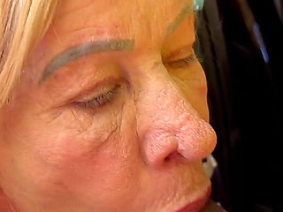 Tattooed 81 Year Old Granny Outdoor Behind the Car Fucked