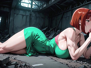Redhead Anime Girl Fucked Hard in Ruined Factory - Dripping Cum All Over Her Big Ass